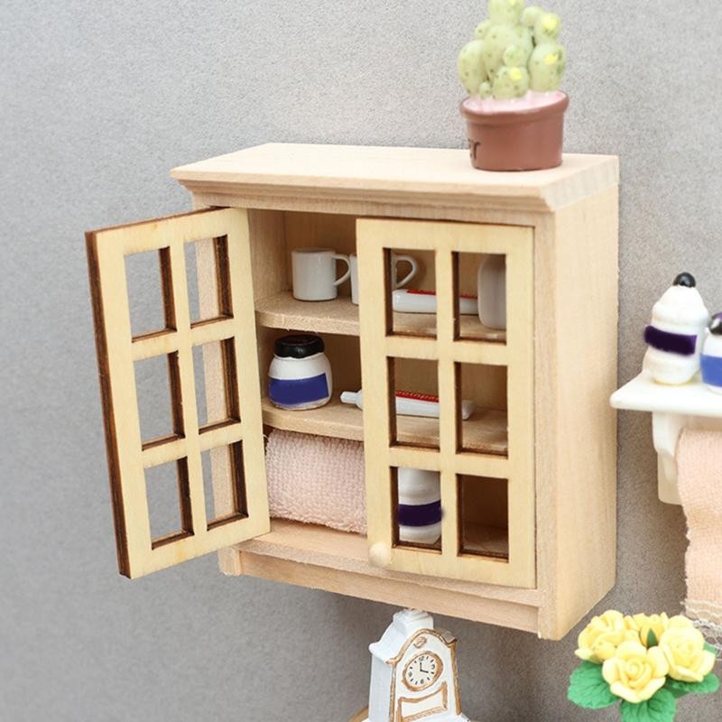 Wall Mounted Mini Cabinet Model Dollhouses Accessories For Bedroom Kitchen Living Room Tiny House Decoration