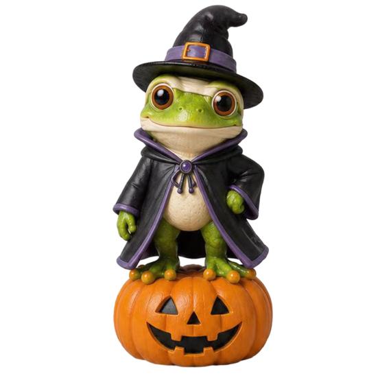 Cute Desktop Decoration Vintage Halloween Wooden Figurine, Rustic Witch Zombie Cat Owl Frog Tabletop Home Shelf Accents Ornament, Farmhouse
