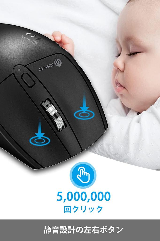 iClever Wireless Mouse, Bluetooth Mouse, Type-C Rechargeable, Quiet, Dual Mode, Multi-Pairing, Supports 3 Devices, 4 DPI Settings (800120016002400),