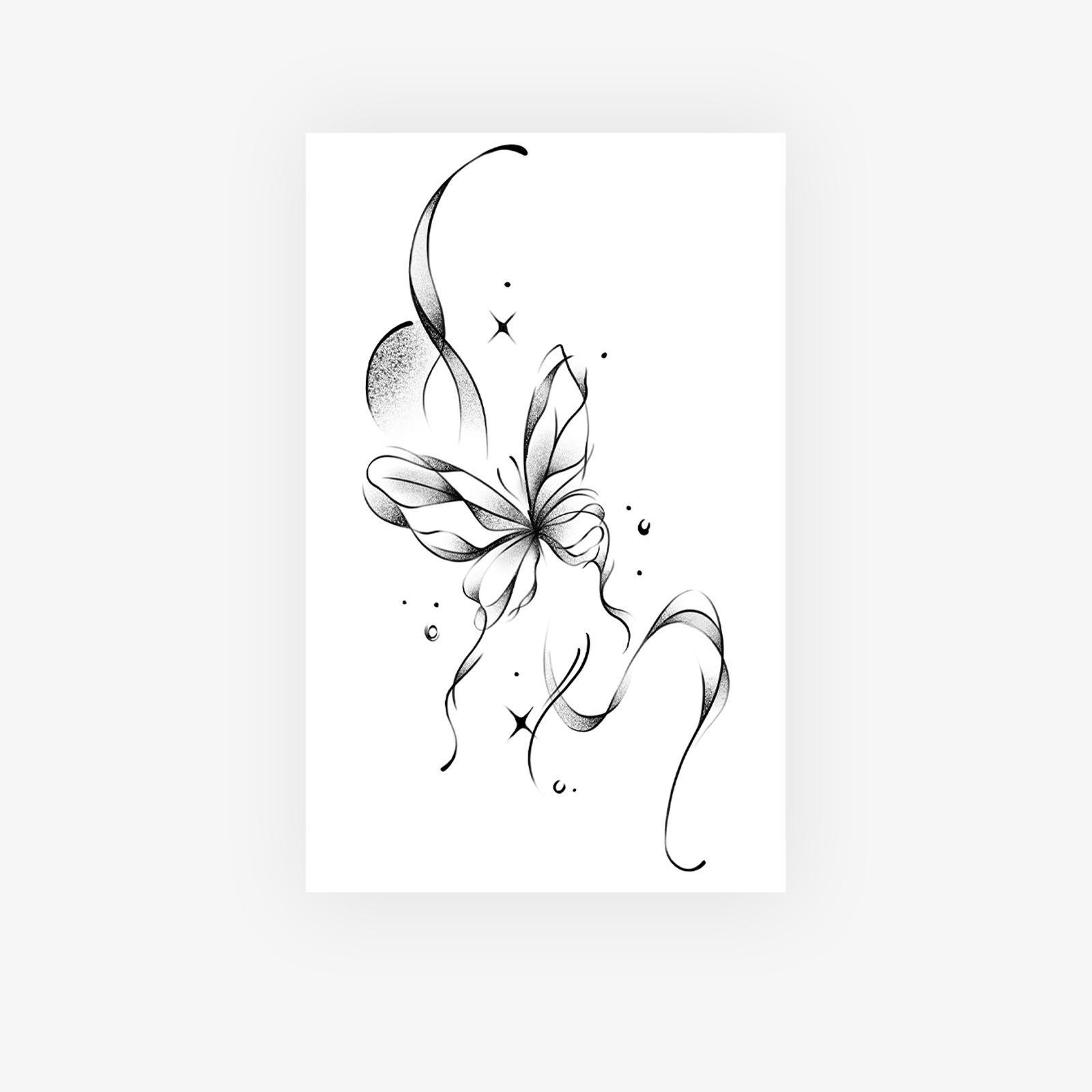 High-End Small Fresh Simple Butterfly Star Ribbon Waist Tattoo Sticker 12*19