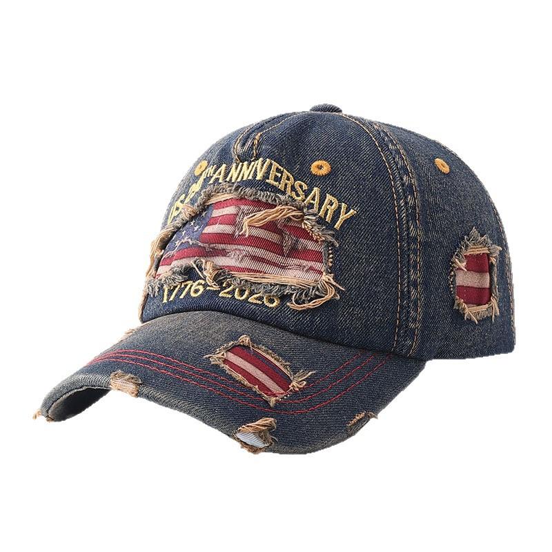 Anniversary new printing embroidery hat retro old ripped baseball cap cap cap