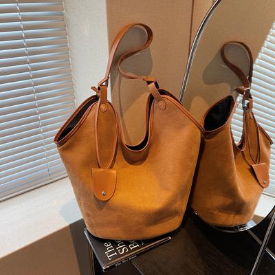 Suede Matte Autumn and Winter Shoulder Bag New Large-capacity Tote Bag Contrasting Color Texture Portable Bag