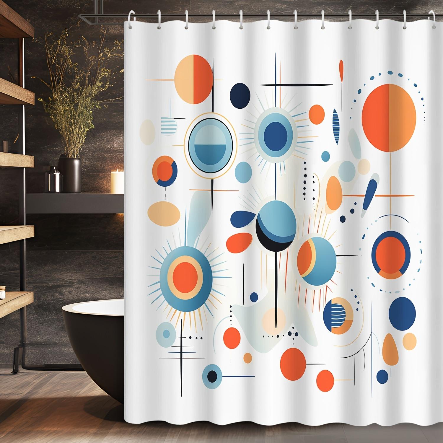 

Geometric Shower Curtain Hooks 2D Flat Print Circles Half Circles Rays Dots Lines Blue Orange Black White W60H190(CM)-1 Pcs