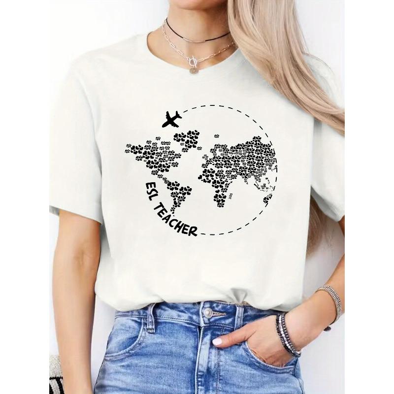 Dames T-shirt met Spaanse Letterprint - Casual Top met Ronde Hals en Korte Mouwen, Perfect voor Lente & Zomer, Docenten Kleding | Ronde Halslijn | Medium