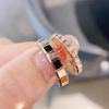 Elegant Wide Band Square Diamond Titanium Steel Ring for Women - Trendy Niche Design Couplet Jewelry