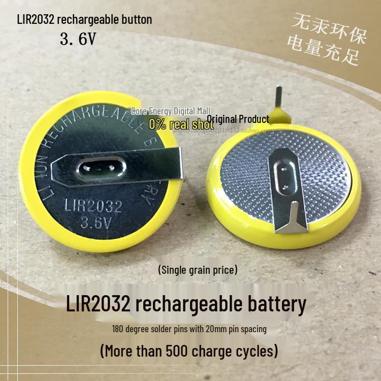 

Перезаряжаемая батарея LIR2032 3.6В с паяльными выводами 90°, емкость 40 мАч, замена CR2032