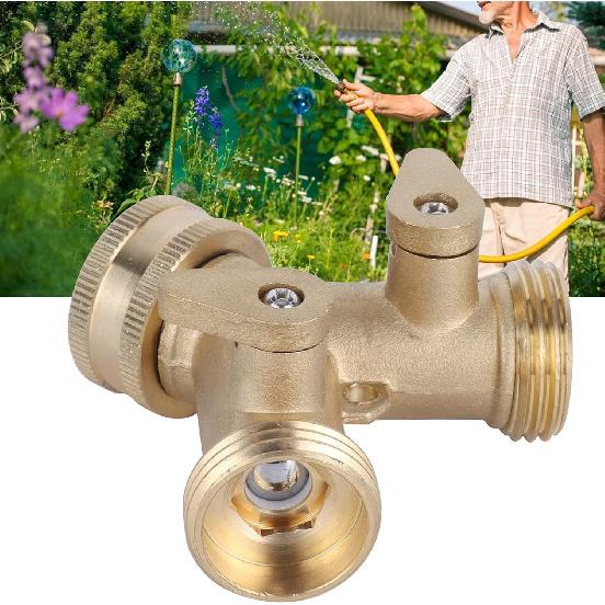 2‑Way Garden Hose Splitter, All‑Brass Heavy Duty Garden Hose Connector Tap Splitter, Outlet Splitter for NPT 3/4 Garden Hose hose splitter hose