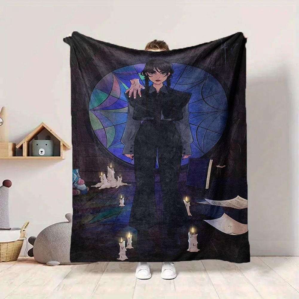 1pc Wednesday Cozy Print Blanket Lightweight Warm Flannel Throw Blanket For Sofa, Bed, Living Room