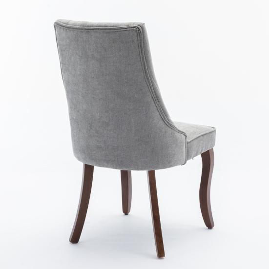 Accent Chair Rayon Cloth Flocking Linen Dining Chairs Channel Kitchen Dinner Comfy Fabric Upholstered Back for Room with Curved Solid Wood Legs,