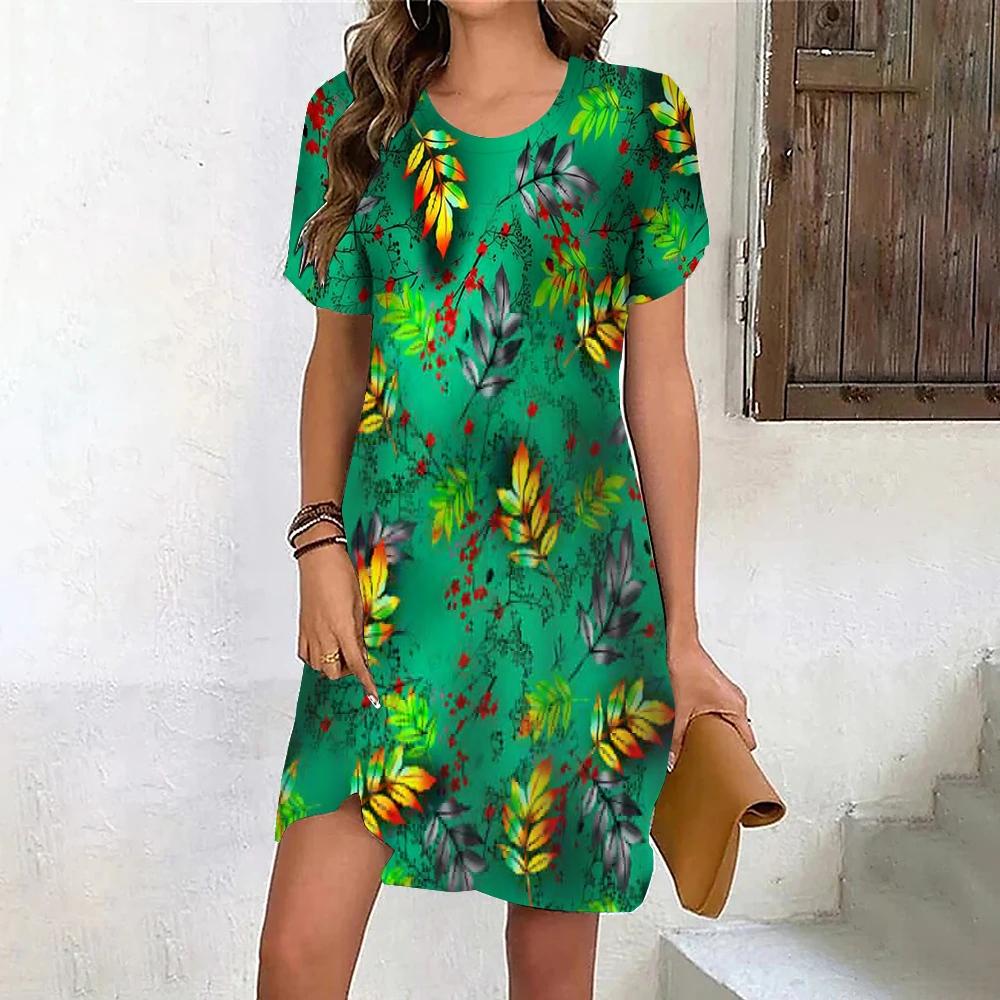 Fashion 3D Print Summer Dress Loose Casual Short Sleeve O-Neck Mini Dress