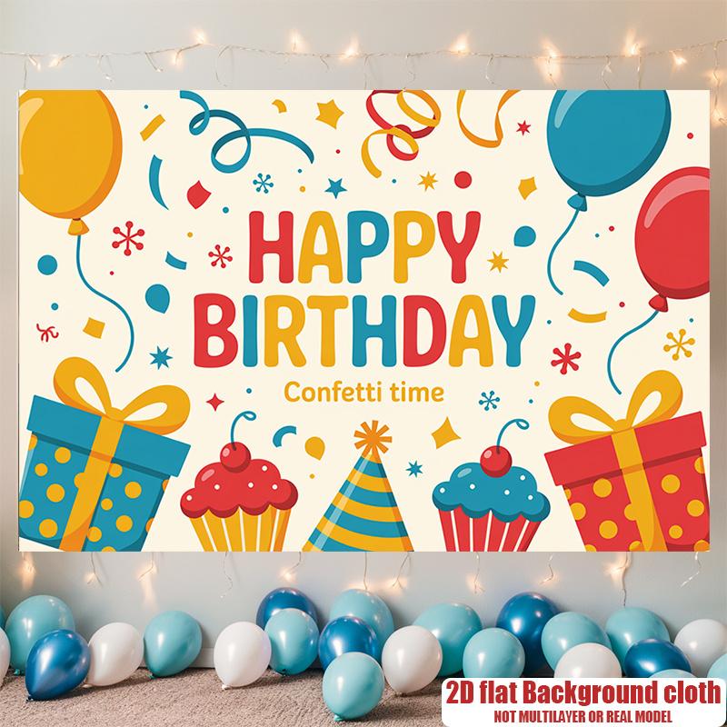 Dessert Sweet Birthday Celebration Banner, Colorful Polyester Backdrop for Party Decorations