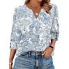 Women V Neck Blouse Loose Fit Casual Three Quarter Sleeve Top with Button Detail Lightweight Printed Shirt for Everyday Wear