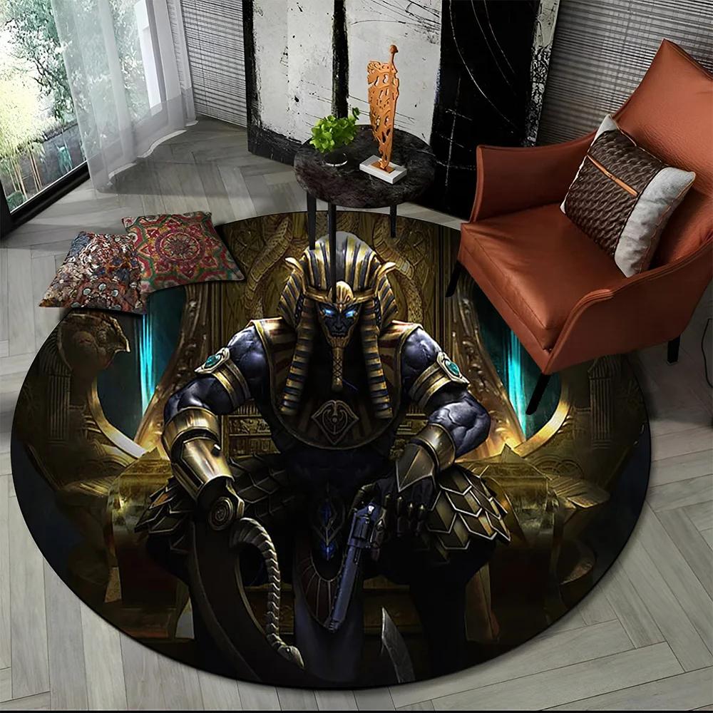 Egyptian Ideographic Symbols Eye of Horus Round Carpet Rug for Living Room Bedroom Child Decor,Pet Area Rug Non-slip Floor Mat