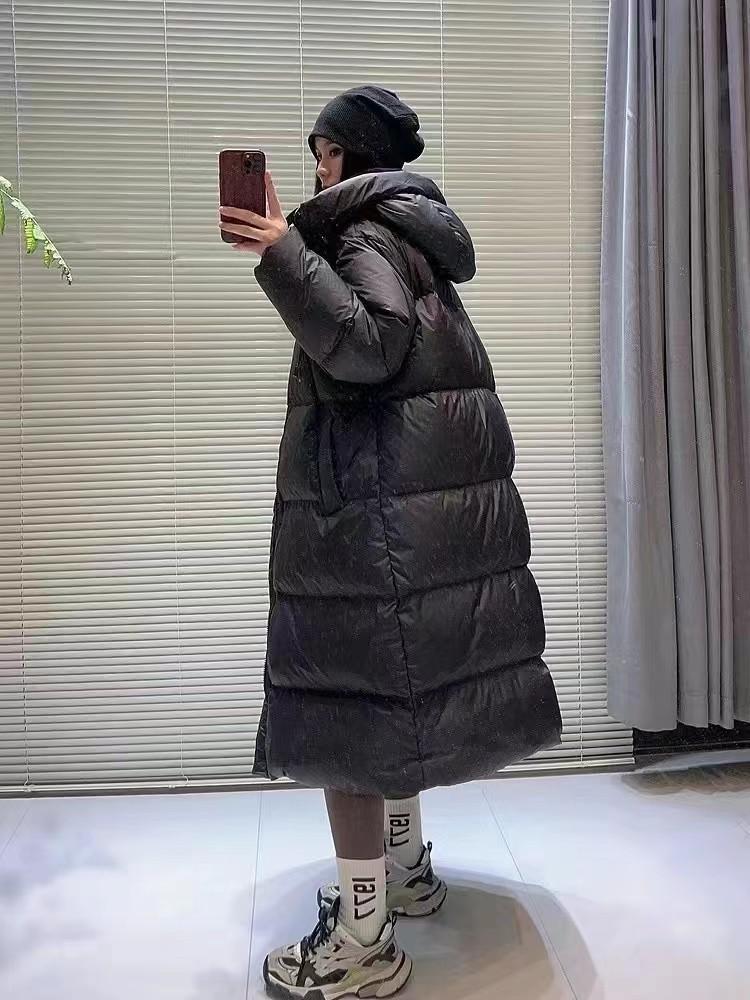 New pink big quilt long down jacket for women, Northeast extreme cold thickened versatile casual jacket for women