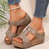 Summer New Cross-border Foreign Trade Thick Bottom Slope Heel Fish Mouth Front Zipper Large Size Women's Rivets Open-toed Slippers Women