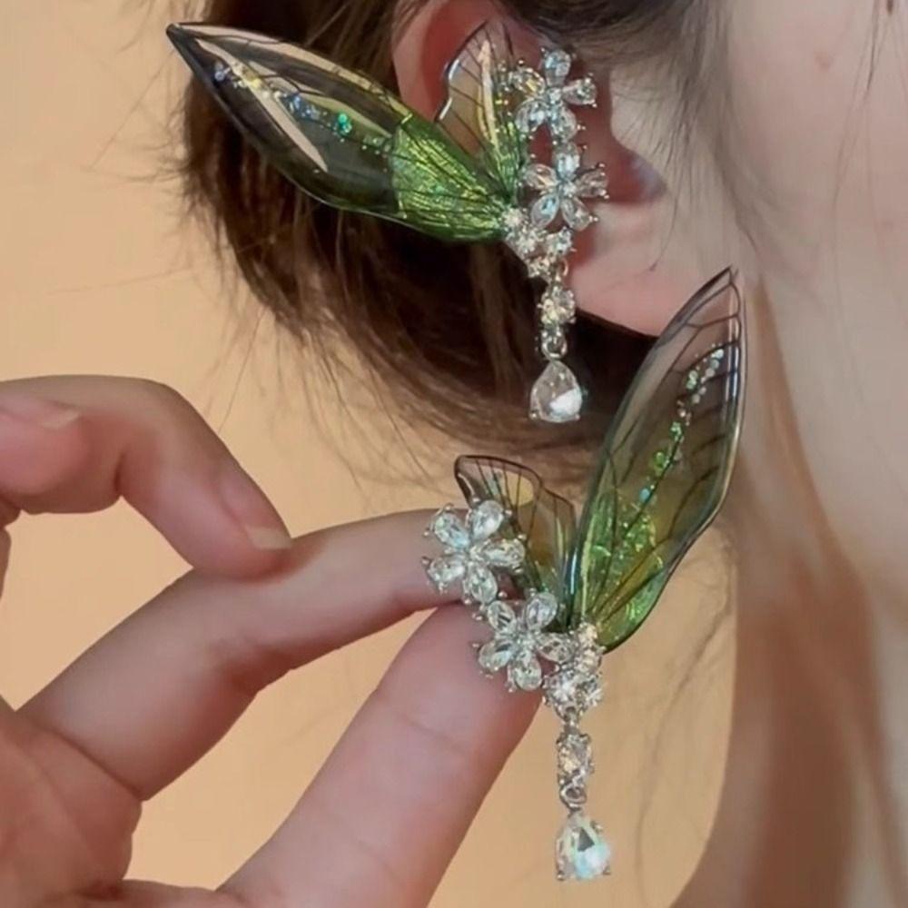 Shiny Butterfly Earrings Exquisite Wings Ear Clip Fashion Green Elf Ear Clip  Ladies