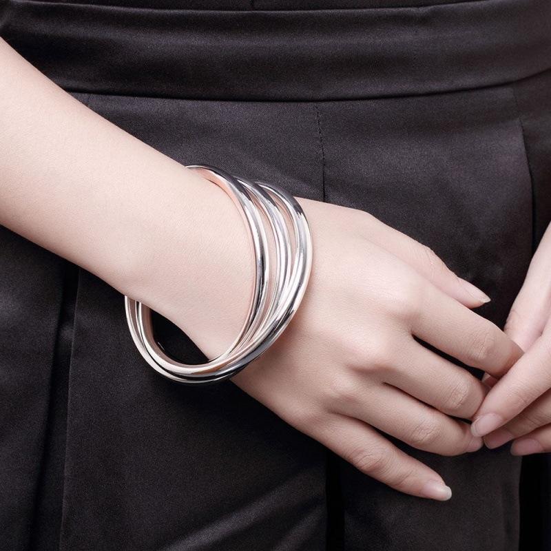 Bracciale Moda 3 Anelli Spessi in Argento Sterling 925 Regalo per Festa di Compleanno Anniversario Abbigliamento Quotidiano da Pendolare per Donne