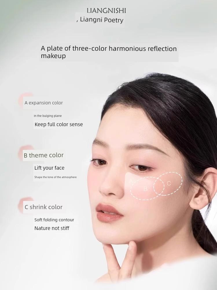 Small Fish Begonia Flow Jade Three-Color Rouge Plate Blush Expansion Shrink Color Three-in-One Highlight Repair Cosmetics