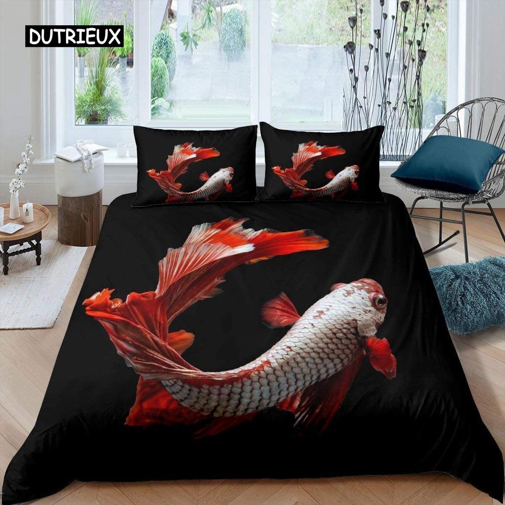 Goldfish Duvet Cover Set Ocean Life Comforter Cover Wave Splash Bedding Set Polyester Abstract Art Single Queen King Quilt Cover