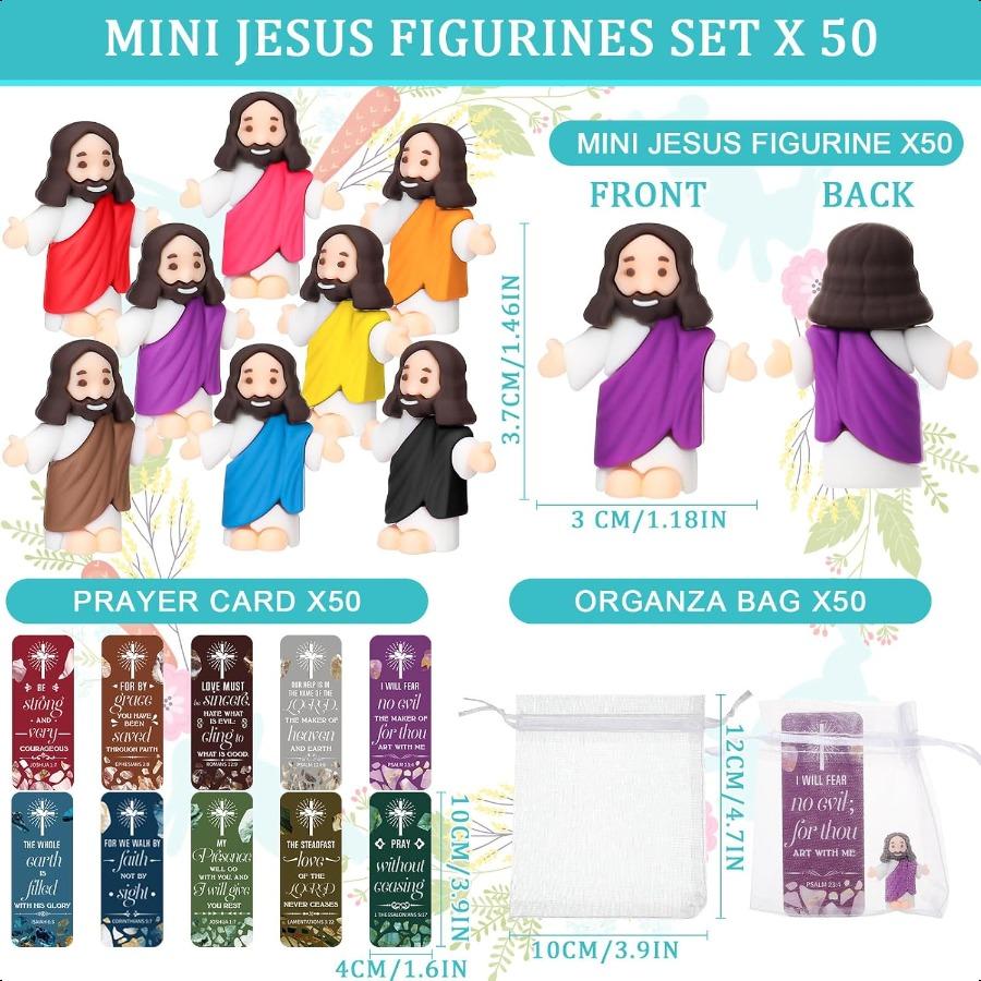 Barydat 50 Sets Small Jesus Figures Bulk Little Easter Jesus Toys Tiny Jesus Figurine Mini Christ Savior Jesus Doll with 50 Car