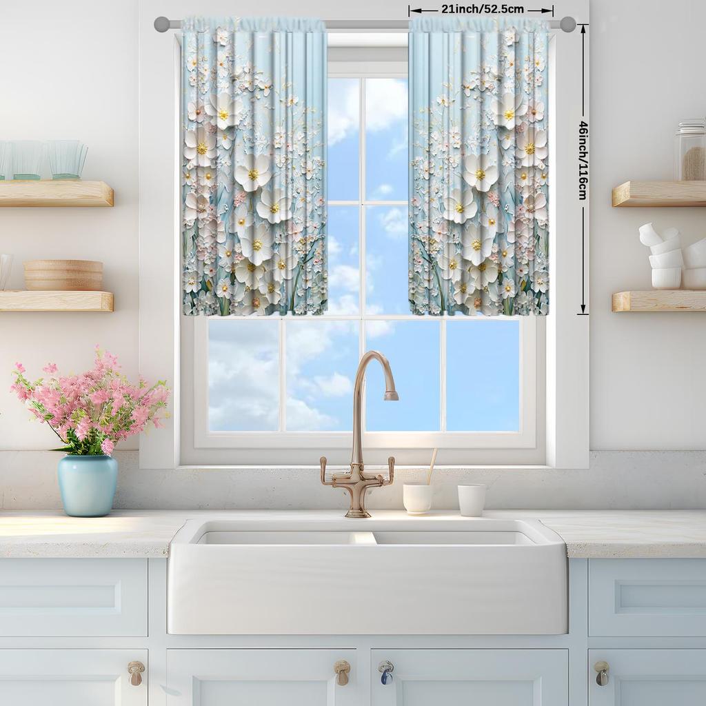 2-Panels Flower Painting Semi Blackout Curtains Half Blackout Suitable for Artistic Home Decorative Curtains
