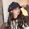 Women Cloud Pleated Newsboy Cap, Adjustable 55-59CM Octagonal Beret Hat, Large Head Circumference Visor Hat, Face Slimming Casual Hat