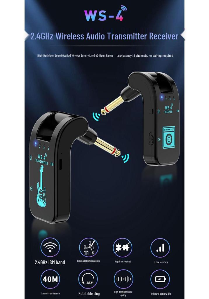 Wireless Electric Guitar & Instrument Transceiver for Audio Connection
