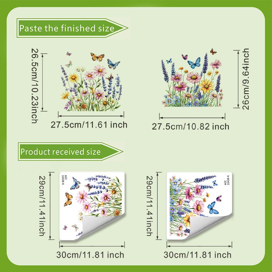 

Fresh Floral Butterfly Countryside Style Bathroom Self-Adhesive Wall Decals 2 pieces of Stickers