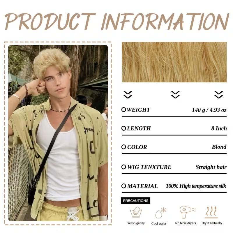 Mens Short Wig Golden Slicked Back Business Style High Temperature Fiber