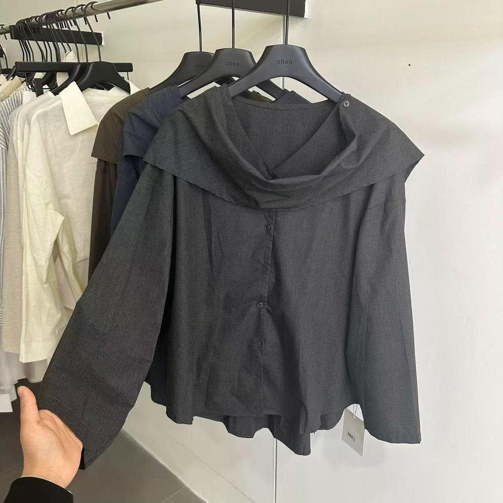 8861 Chemise Designer à Manches Longues et Revers Oblique pour Femme 2024