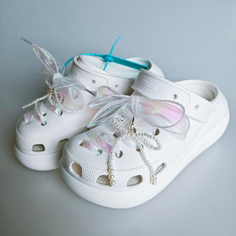 Sweet Bowknot Shoe Decoration Bag Pendant Pearl Lace Shoe Buckle Ornament for Jewelry Making DIYs Keychain Accessories