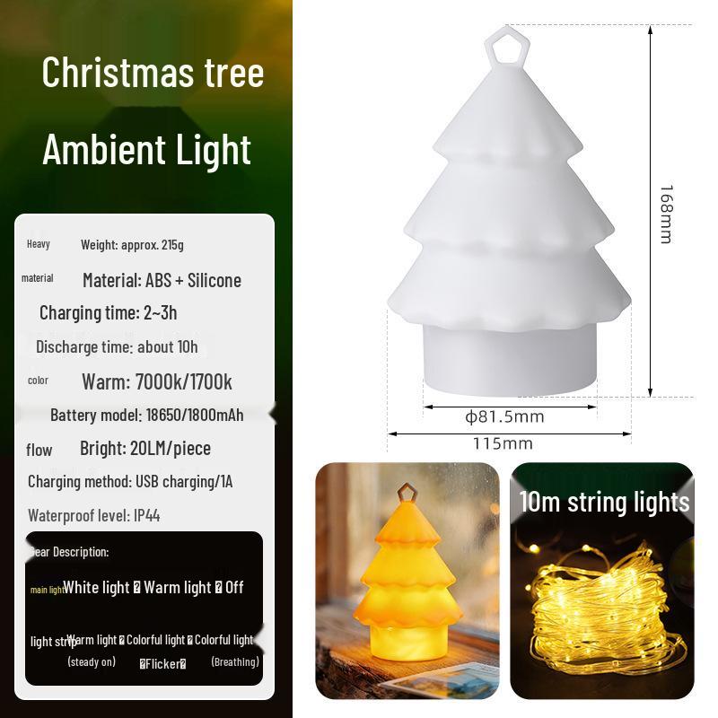 Rechargeable Christmas Tree Silicone Night Light with 10m String Light Storage, Colorful Atmosphere, Perfect for Outdoor Camping
