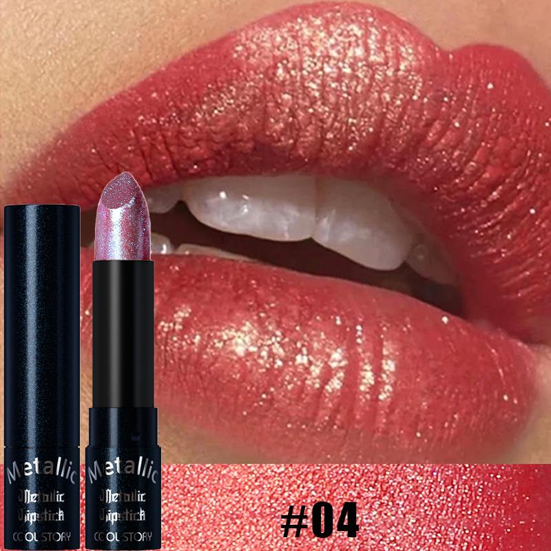 Diamond Pink Lipstick Metallic Glitter Lipstick Waterproof Shiny Pearlescent Dark Blue Red Matte Lip Gloss Halloween Lips Makeup