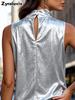 Hot Selling Loose Sleeveless Top for Women - Pure Color High Neck Backless T-Shirt