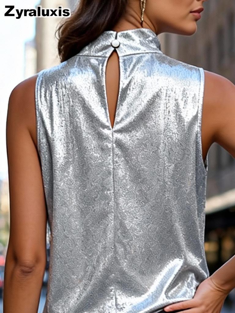 Hot Selling Loose Sleeveless Top for Women - Pure Color High Neck Backless T-Shirt