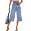 Women's Casual, Stylish, Loose-fitting, Wide-leg, Multi-pocket Denim  Pants