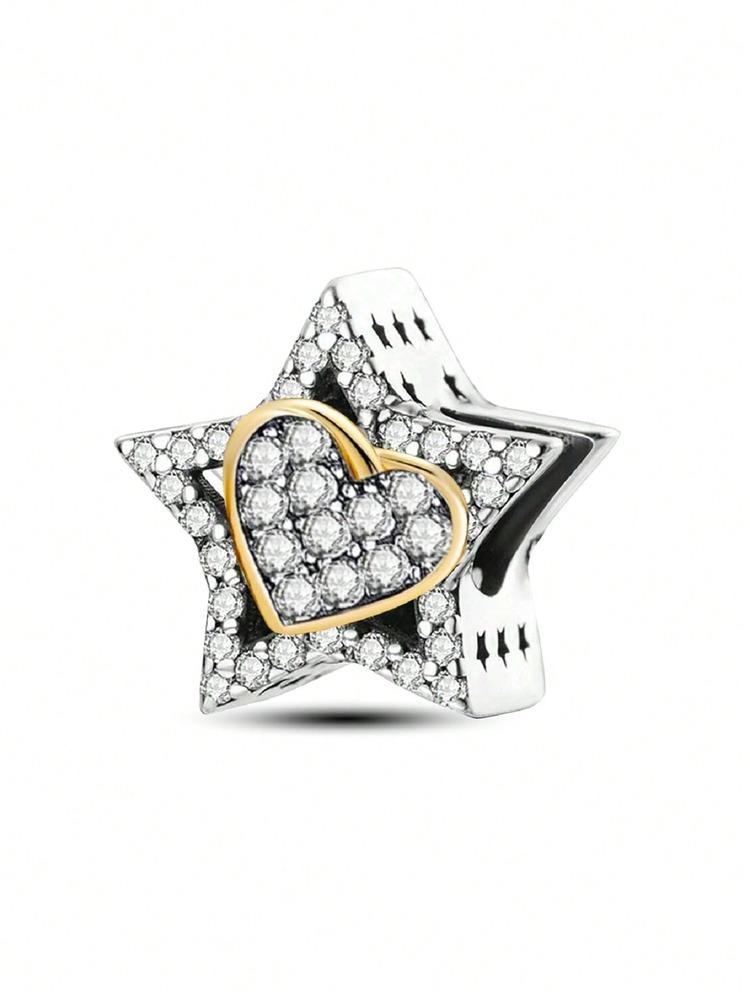 Copper Hollow Out Double Heart Starry Energy Stone Pendant Charm Ball Suitable For Bracelets Diy Women'S Jewelry