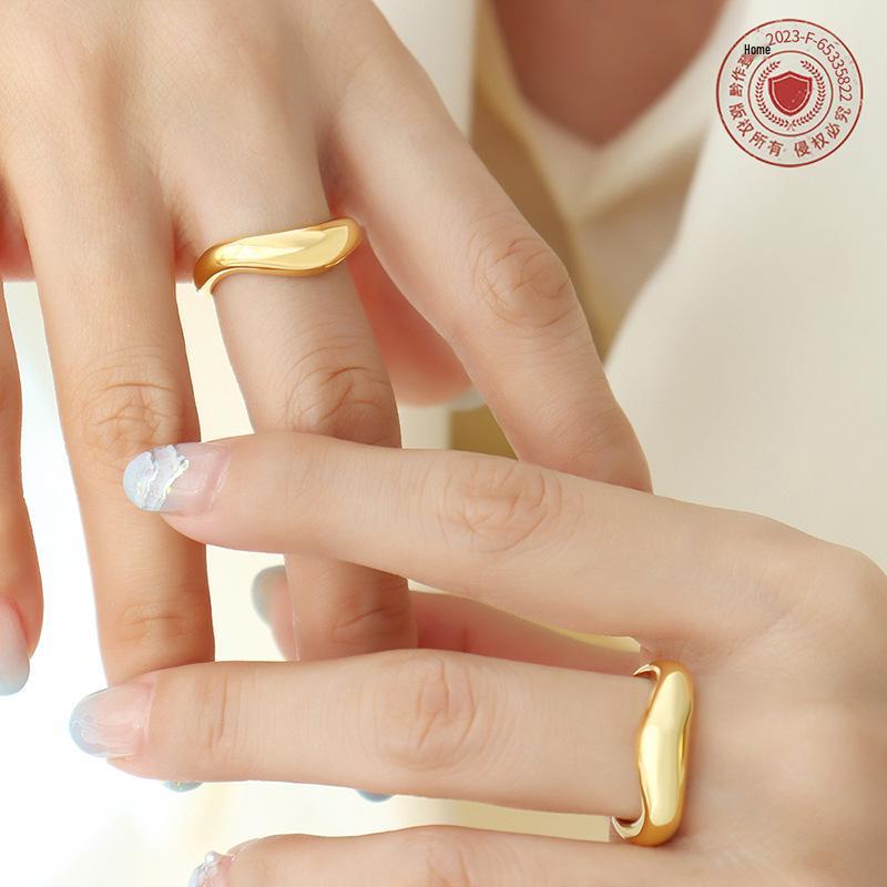 European Retro 18K Gold Titanium Open Ring for Women - Elegant and Colorfast.