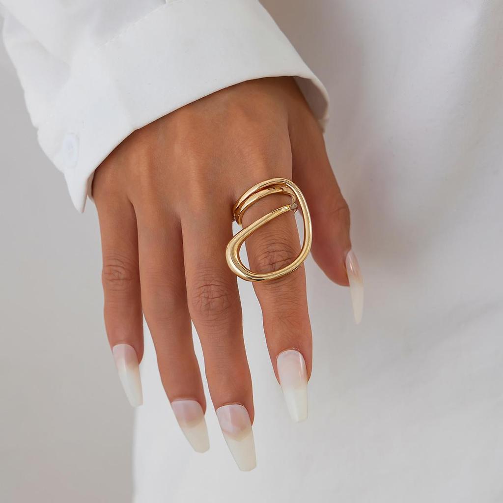 Fashion High Sense of Simplicity Ring Light Luxury Glossy Geometric Irregular Ring Ins Wind Personality Wind Tide Commuter Women's Jewellery