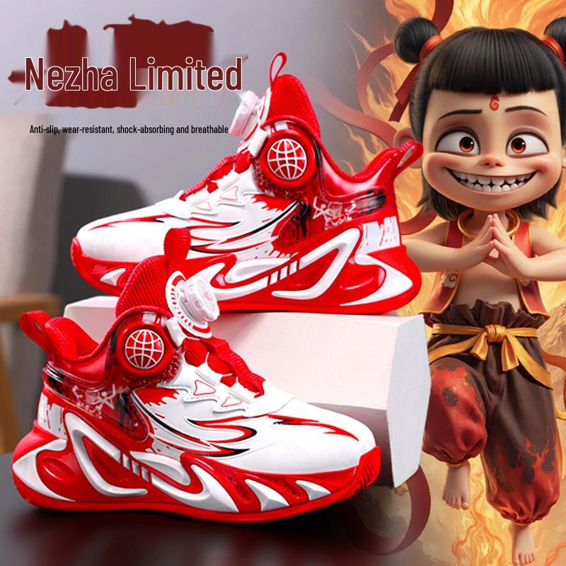 Nezha Boys' 2025 Winter Sports Shoes: Velvet-Lined Non-Slip Basketball Sneakers