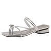 Rhinestone toe cool slippers for women's summer wear new versatile thick heels and two high-heeled sandals