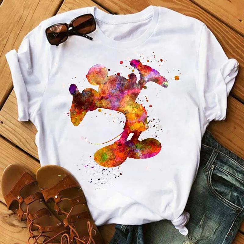 Disney Cartoon Mickey Mouse Print Cotton T-Shirt Women Tops Graphic Hippie Tees Funny Harajuku T-shirt Fashion Female Tshirt