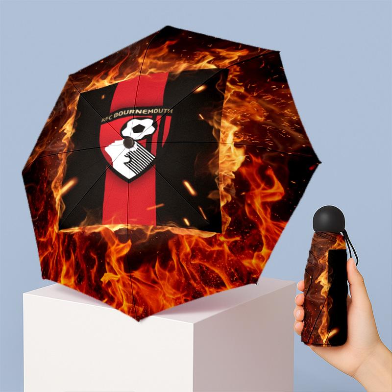 Bournemouth Football Pattern Printed Mini 5 Folds 8 Ribs Compact Umbrella Windproof Waterproof Lightweight Portable Folding