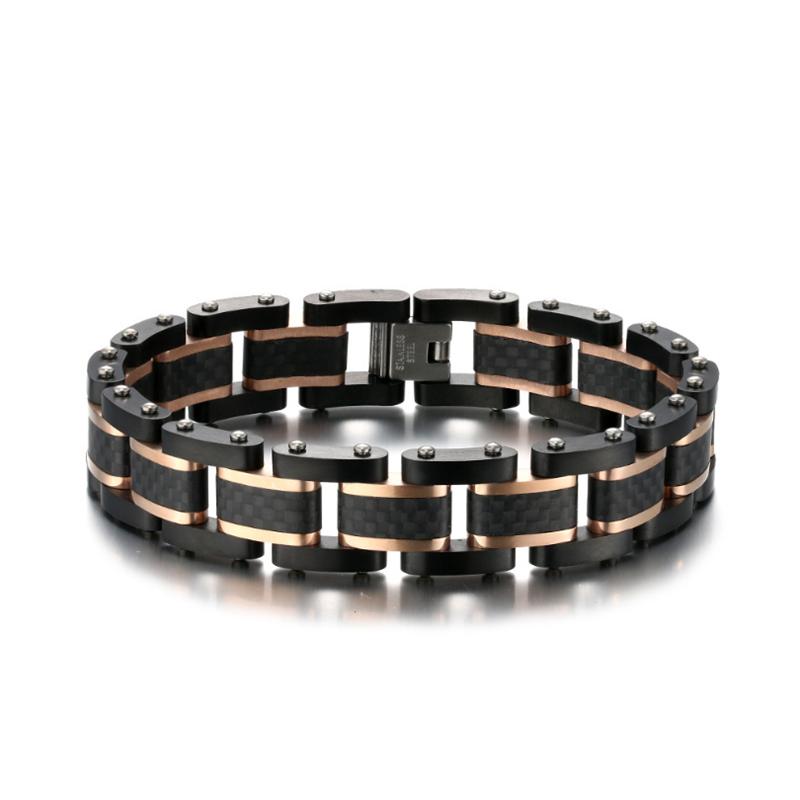 olid carbon fiber Bracelet Stainless Steel Biker Bicycle Motorcycle Bracelets High Quality Punk Men's Jewelry