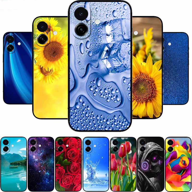 For Iphone 17 5G Case 2025 6.3" Bag Flowers Black TPU Silicone Soft Back Cover For Iphone 16 Plus 17 Phone Case Shockproof Shell