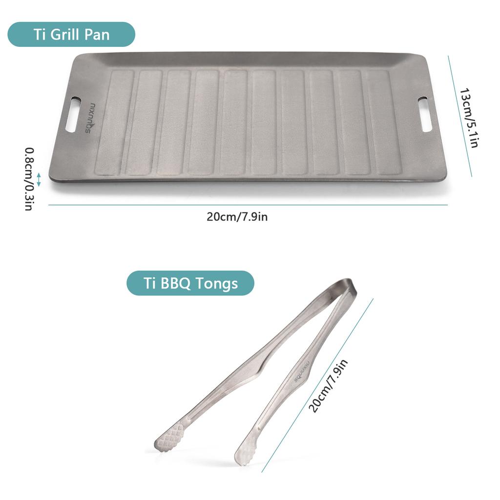 Ti Camping Grill Pan & BBQ Tongs Set Portable Outdoor Cookware Non-Stick Surface Matte Finish Perfect for 1 Person