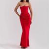 women's Solid Color Strapless Ruched Bodycon Maxi Dress Sexy Sleeveless Evening Party Mermaid Gown