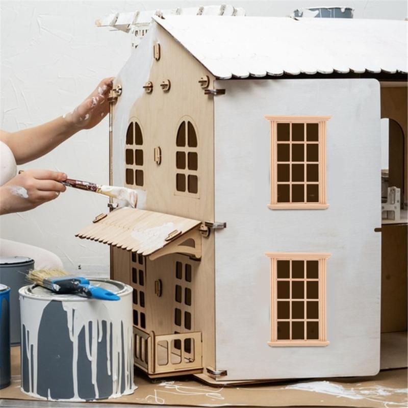 Multipurpose 4Pcs Dollhouses Miniature Sturdy Wood Window 1 12 Scale Child Model Furniture for Home Decoration