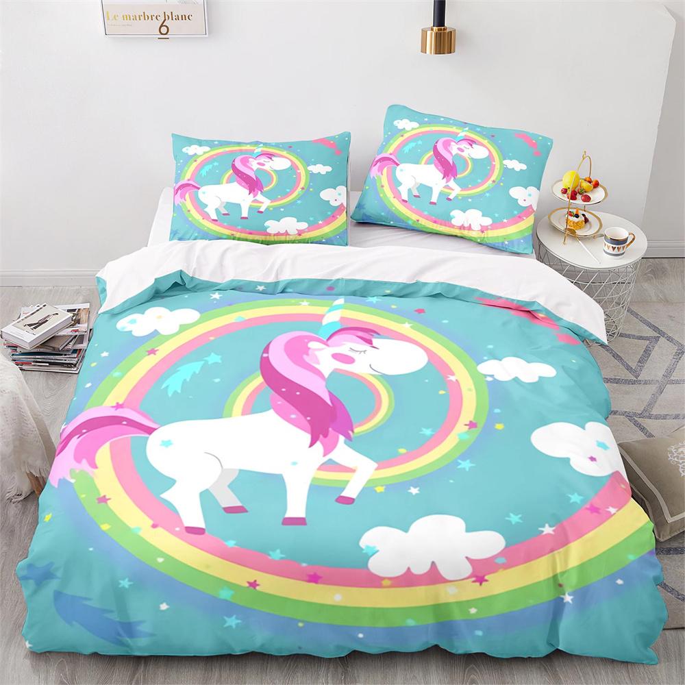 Cute Couple Of Pony Duvet Cover Set 3D Unicorn Pony Horse Polyester Quilt Cover With Pillow Shams For Kids Adults Bedding Set