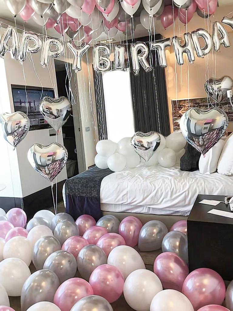 57pcs-pink birthday party set, silver love aluminum film balloons, birthday party decorations